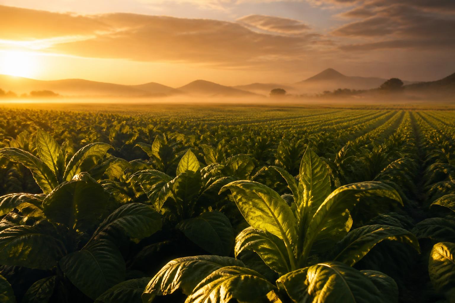 Tobacco leaves growing at origin